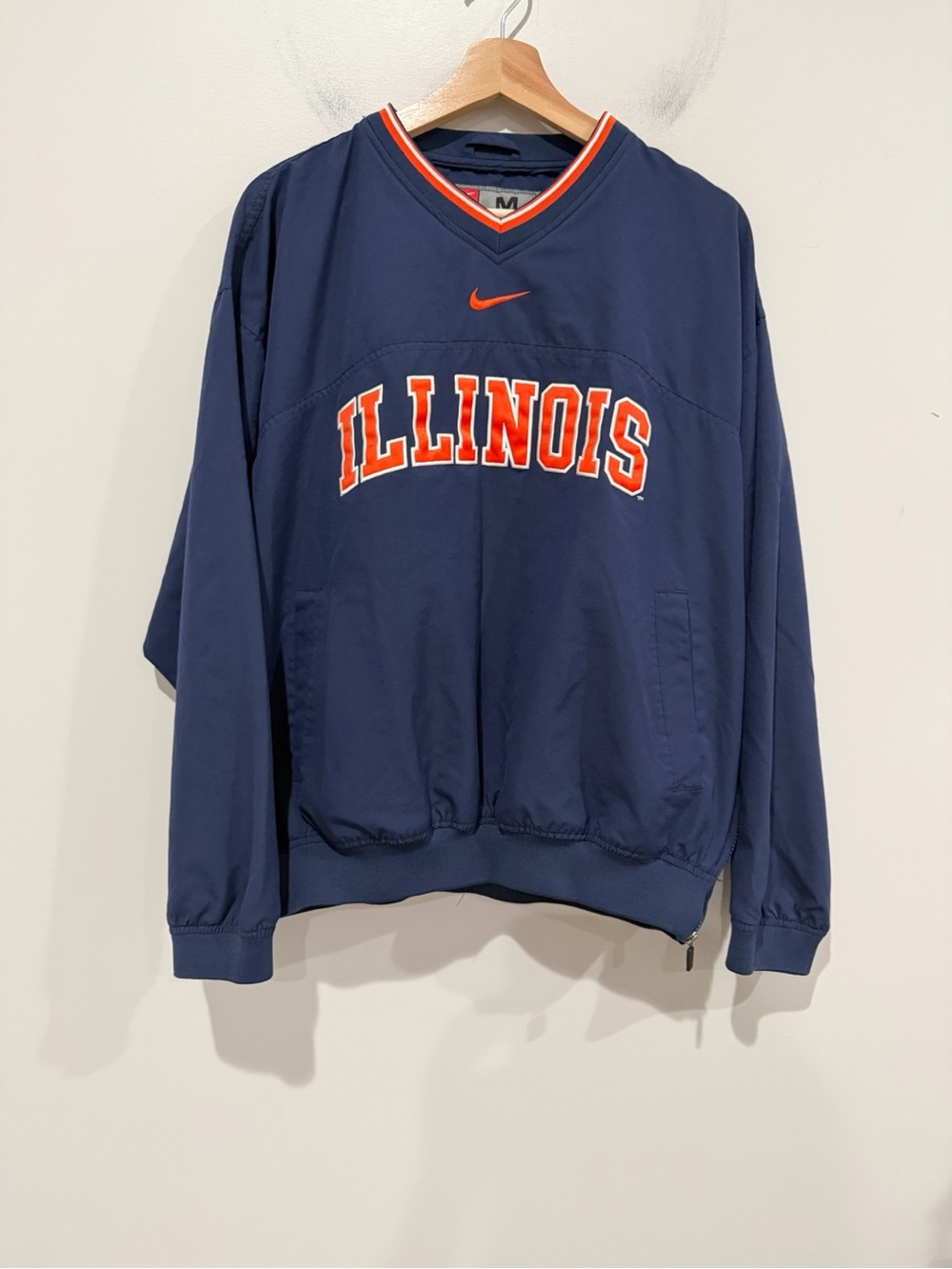 NIKE Men’s Illinois Navy Pullover Jacket V Neck Pockets Collegiate Size Medium